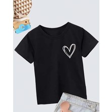 Medi Giyim Kız Çocuk Bisiklet Yaka Baskılı T-Shirt - Siyah