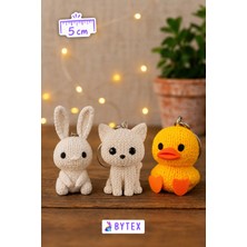 Bytex Store Bytexstore 3’lü Sevimli Hayvan Anahtarlık Seti – Tavşan Kedi Civciv Mini Figür (3d)