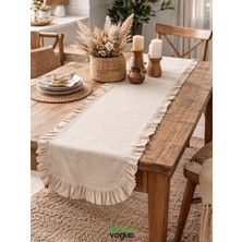 Kitchen Vogue Bohem Hasır Runner Masa Örtüsü | Keten Fırfırlı Rustik Hasır Dekoratif Konsol Süsleme Ranır Hediye
