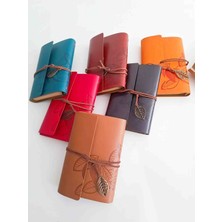 Wolawood Yüksek Kalite Altı (6) Adet Deri Defter Yaprak Desenli, Eskitme Sayfa, Spiralli, Vintage Anı Hatıra, Ajanda, Günlük Not Defteri Hediyelik Set