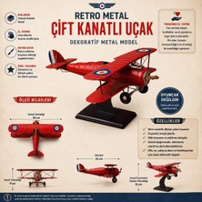 İki Yedi Konsept Krenva Retro Metal Çift Kanatlı Uçak - El Yapımı Dekoratif Kırmızı Uçak Modeli (30 Cm) Hediyelik