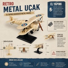 İki Yedi Konsept Krenva Klasik Krem Retro Metal Uçak - El Yapımı Çift Kanatlı Dekoratif Maket Uçak Hediyelik Eşyalar