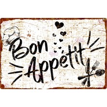AYNED Print Eskitme Görünümlü Bon Appétit Ahşap Levha – Uv Baskılı Mutfak Tabelası
