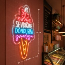Dekoraven Külah Dondurma Tasarımlı Neon Tabela Işıklı ve Cam Süsleme LED Levha Dondurmacı Kafe Neon Işıklı LED Tabela