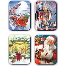 Hd Group 4 Lü Simli Yılbaşı Kardan Adam Çam Ağacı Yeniyıl Hediye Magnet (5,5 x 8 Cm)