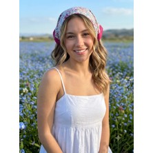 Trend Dokunuş 50-50 Saten Kadın Renkli Unutma Beni Çiçeği Desenli Fular Bandana