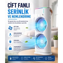 Smayling Çift Fanlı Nemlendirmeli Masaüstü Vantilatör USB Şarjlı 3 Kademeli Hız Ayarlı 360° Dönebilen Fanlı Taşınabilir Hava Serinletici