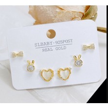 Trendy Chic 3 Çift Gold Çelik Mini Küpe