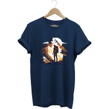 Tagon Mountain Dağ Yürüyüşü ve Kar Manzara Baskılı %100 Pamuk Unisex Regular Fit Lacivert T-Shirt