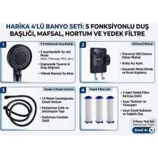 Segy Home 4'lü Set Siyah 5 Kademeli Filtreli Masajlı Duş Başlığı +3 Adet Yedek Filitre+ 150 cm Duş Hortumu + Yapışkanlı Askı Aparatı