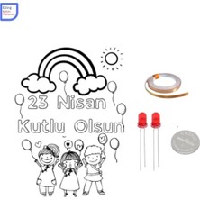 Eding 23 Nisan Ulusal Egemenlik Çocuk Bayramı Kağıt Devre Kiti Boyama -Stem, Bakır Iletken Bant,pil,led