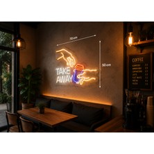 Dekoraven Take Away Coffee Kahve Bardağı Figürlü Yazılı LED Neon Tabela Işıklı Kafe Cafe Kahveci Dükkanı Stand Cam Reyon Duvar  Kafe Dekorasyonu Dekoratif Levha The Creation Of Adam