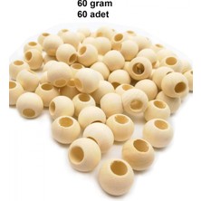 MiraLive 60 gr (60 Adet) Ahşap Boncuk 15 mm Çap x 10 mm Delik Doğal Yuvarlak Ahşap Makrome El Işi Çanta