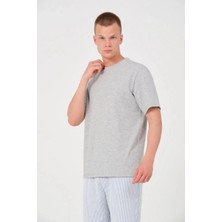 Erkek Düz Penye Tişört Bisiklet Yaka Kısa Kol Regular Fit T-Shirt - Gri