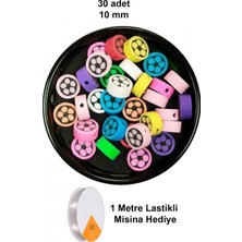 MiraLive 30 Adet 10 mm Polimer Kil Fimo Boncuk Takı Bileklik + 1 Metre Lastikli Misina Hediye - Renkli Çiçek