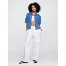 Gap Kadın Beyaz Pull-On Wide Leg Jean Pantolon