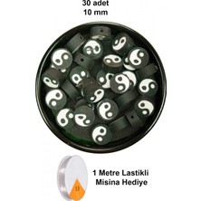 MiraLive 30 Adet 10 mm Polimer Kil Fimo Boncuk Takı Bileklik + 1 Metre Lastikli Misina Hediye - Yin Yang