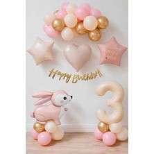 Patladı Gitti 3 Yaş Doğum Günü Balon Seti Pembe Tavşan Temalı 30 Adet Renkli Balon