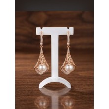 Attaleia Shop Gold Çelik Incili Taşlı Telkari Detaylı Sallantılı Kadın Küpe