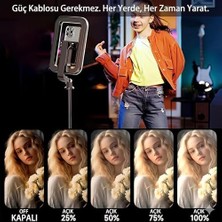 Hd Group 3in1 Şarjlı LED Ring Light Video Işık Seti Telefon Tutucu Bluetooth Kumandalı 20W 2500K-8500K Ayarlanabilir Işık CRI96+ Vlog Canlı Yayın Makyaj Çekim Işığı | RL-200