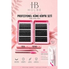 Holbe Profesyonel Ipek Kirpik Seti Doğal Görünümlü 10D Cluster Kirpik Uygulama Kiti