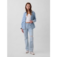 Gap Kadın Açık Mavi Mid Rise Relaxed Straight Jean Pantolon