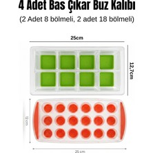 PudraLuna 4 Adet Bas Çıkar Buz Kalıbı, 2 Adet 18 Bölmeli, 2 Adet 8 Bölmeli Buz Kalıbı, Buz Kalıbı Seti