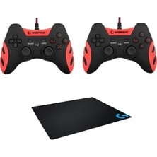 Hd Group 2 Li Paket SG-R218 Ps3/pc x Input Kırmızı USB 1.8m Joypad +Mavi G Desenli Gaming Mouse Pad Hediye Li
