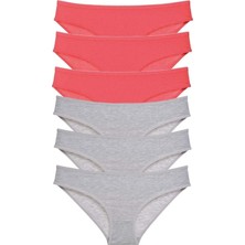 6 Adet Süper Eko Set Likralı Kadın Slip Külot Fuşya Gri