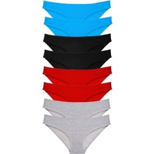 8 Adet Süper Eko Set Likralı Kadın Slip Külot Siyah Kırmızı Gri Mavi