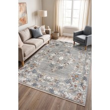 Veja Home Bohem Eskitme Çiçekli Madalyon Desenli Gri Multi Halı Salon Mutfak Yolluk