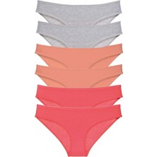 6 Adet Süper Eko Set Likralı Kadın Slip Külot Gri Pudra Fuşya