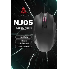 Hd Group Kablolu Gaming Mouse 3600 Dpı 4 Kademe Ayarlanabilir Dpı, 6 Tuşlu Ergonomik Tasarım, Düşük Gecikme, USB Tak Çalıştır, Anti-Parazit Ofis ve Oyun Için Hassas Optik Mouse | Ajazz NJ05