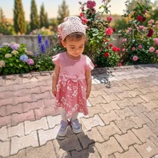 Uhel Kız Çocuk El Örgüsü Boncuklu Bandana - Pembe Kroşe Eşarp ve Saç Aksesuarı