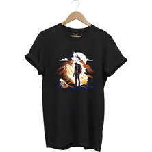 Tagon Mountain Dağ Yürüyüşü ve Kar Manzara Baskılı %100 Pamuk Unisex Regular Fit Siyah T-Shirt