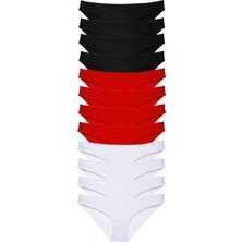 12 Adet Süper Eko Set Likralı Kadın Slip Külot Siyah Kırmızı Beyaz