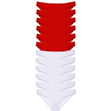 12 Adet Süper Eko Set Likralı Kadın Slip Külot Kırmızı Beyaz