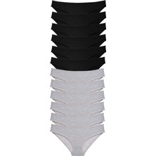 12 Adet Süper Eko Set Likralı Kadın Slip Külot Siyah Gri