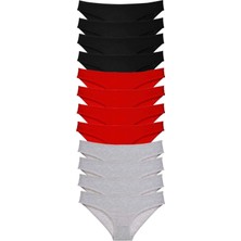 12 Adet Süper Eko Set Likralı Kadın Slip Külot Siyah Kırmızı Gri