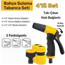 Hd Group 3 Fonksiyonlu Sulama Tabancası 4 Parça Set, Bahçe Sulama, Araç Yıkama, Dış Mekan Temizliği, Çok Amaçlı Yüksek Malzeme Kalitesi, Tak-Çıkar Hızlı Bağlantı Ayarlı Hortum Tabancası