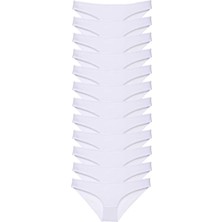 12 Adet Süper Eko Set Likralı Kadın Slip Külot Beyaz