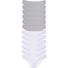 12 Adet Süper Eko Set Likralı Kadın Slip Külot Gri Beyaz