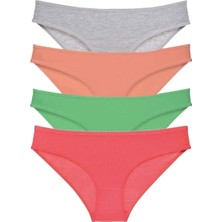 4 Adet Süper Eko Set Likralı Kadın Slip Külot Gri Pudra Yeşil Fuşya
