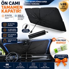 Vi Caro Mini Klima Temizleme Fırçası Hediyeli Araç Ön Cam Güneşlik Şemsiyesi Katlanabilir Uv Korumalı Isı Yalıtımlı