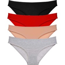 4 Adet Süper Eko Set Likralı Kadın Slip Külot Siyah Kırmızı Ten Gri