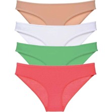 4 Adet Süper Eko Set Likralı Kadın Slip Külot Ten Pudra Yeşil Fuşya