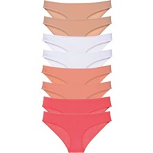 8 Adet Süper Eko Set Likralı Kadın Slip Külot Ten Beyaz Pudra Fuşya