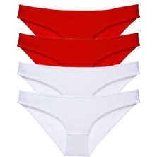 4 Adet Süper Eko Set Likralı Kadın Slip Külot Kırmızı Beyaz
