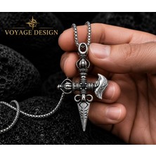 Voyage Accessory Kırmızı & Siyah Zirkon Paslanmaz Çelik Budist Vajra  Phurba Hançeri Kolye