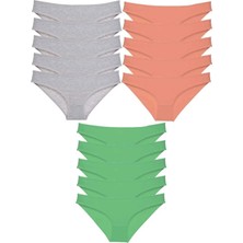 15 Adet Süper Eko Set Likralı Kadın Slip Külot Gri Pudra Yeşil